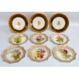 A set of six Royal Doulton cabinet plates - with leaf cast borders and decorated with summer