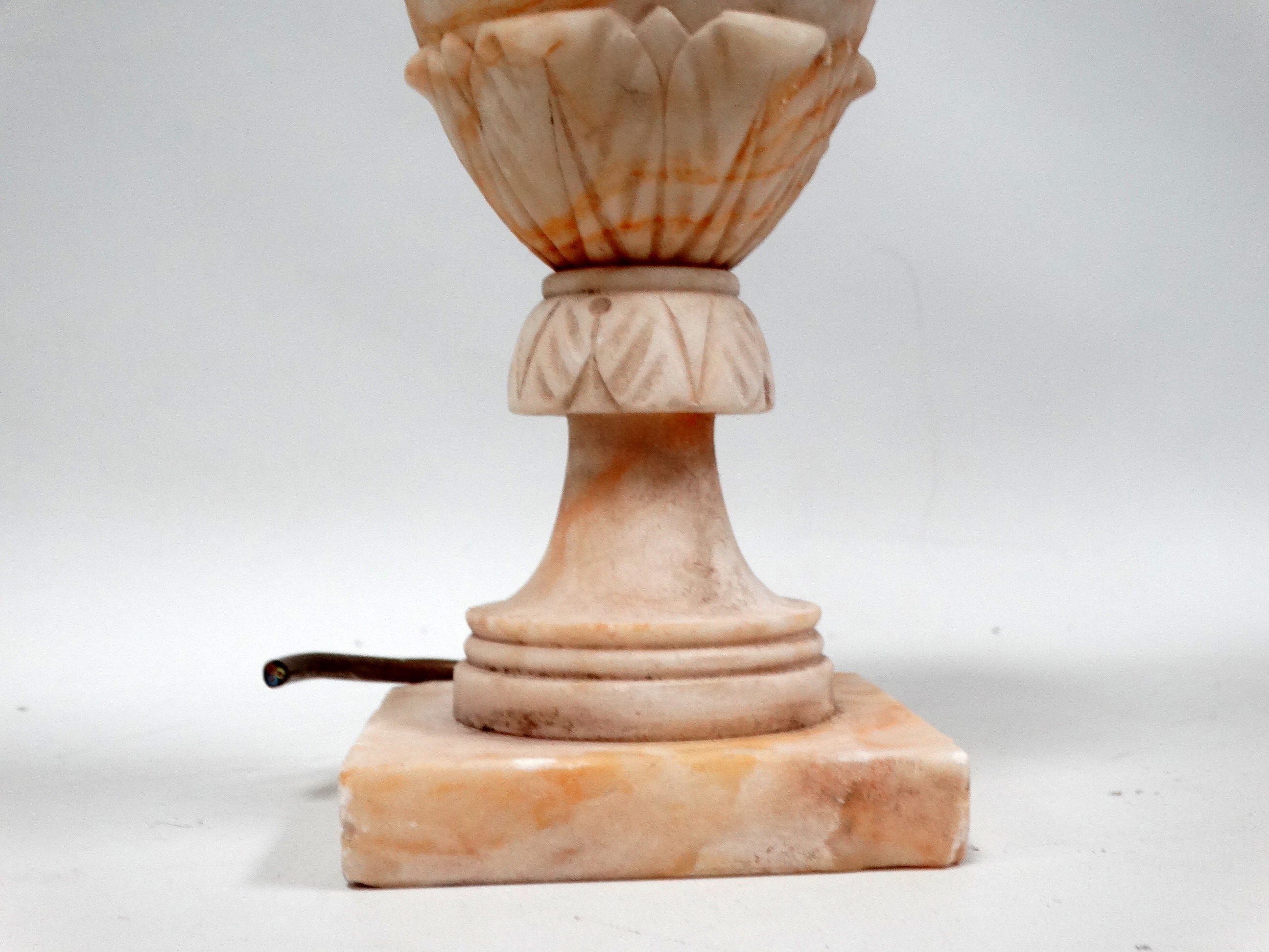 An early 20th century alabaster table lamp - of baluster form and swan shaped twin handles, height - Image 11 of 11