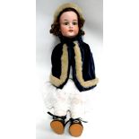 An Armand Marseille 390 child doll - with blue sleep eyes, brown mohair wig, jointed composition