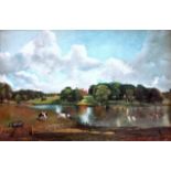 # D. M. LODGAR (British 20th century) Lake in a Country Park with Figures and Cattle Oil on canvas