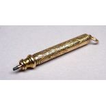 A Samson Mordan pencil - probably 9ct gold, engraved with foliate diamonds, 9.2g