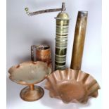 A quantity of metalwares - to include a copper jug, two dishes and sundry other items.