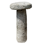 An old Cornish weathered granite garden staddle stone - of typical form with domed circular top