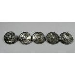 Five silver Art Nouveau buttons - Birmingham 1913, Levi & Salaman, weight 23.9g.