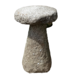 An old Cornish weathered granite garden staddle stone - of typical form with domed circular top