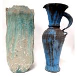 20th Century British - a large pottery jug, blue and grey glazes of baluster form with a flared neck