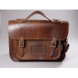A Yoshi brown leather satchel - width 28cm, height 21cm.