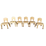 A set of six formed laminated beechwood childs chairs - in natural finish, with a seat height of