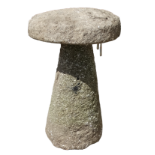 An old Cornish weathered granite garden staddle stone - of typical form with domed circular top