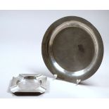 A silver ashtray - Brimingham 1925, square with engine turned border, together with a small circualr