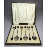 A set of six silver coffee bean spoons - Birmingham 1930, I S Greenberg & Co (Israel Sigmund