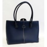A blue Tods handbag - width 40cm, height 25.5cm.