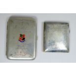 A silver plated cigarette case - with enamel crest for Worcester and engraved 'From Dad To Arch',
