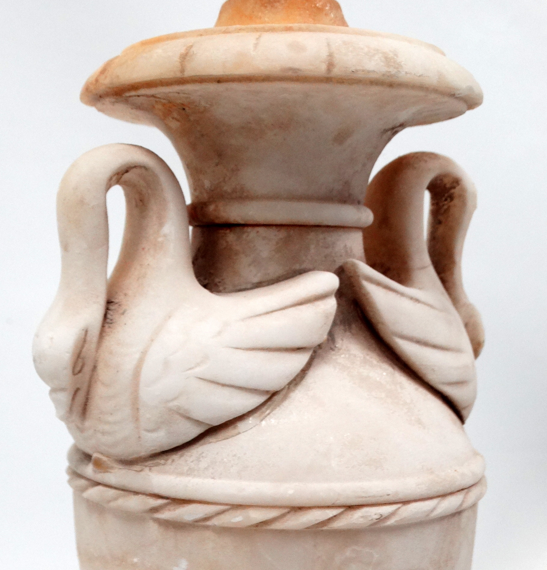 An early 20th century alabaster table lamp - of baluster form and swan shaped twin handles, height - Image 7 of 11