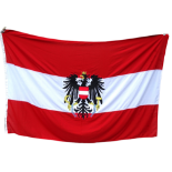 An Austrian flag - stitched knitted polyester, hoist end with wooden toggle, 240 x 160cm.