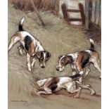 # George VERNON STOKES (1873-1954) Fox Terriers Ratting Lithograph Framed and glazed Picture size 16