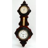 An early 20th century rosewood and ebony mounted timepiece - incorporating an aneroid barometer