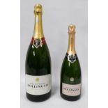 A display magnum bottle of Bollinger champagne, together with a similar standard bottle of rose (