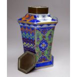 A 20th century chinoiserie vase, of hexagonal baluster form with a pewter top, height 14cm.