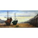 # Ben MAILE (1922-2017) Fishing Boats Low Tide Acrylic on board Signed lower left Selfridges