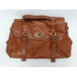 A Mulberry brown leather handbag - with brass hardware, width 42cm, height 30cm.