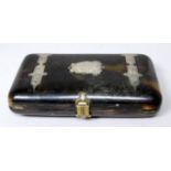 A tortoiseshell and silver inlaid cheroot case - width 8.2cm.