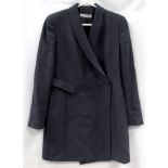 An Emporio Armani smoky grey double breasted long jacket - size 12/14, length 88cm, together with