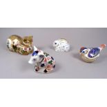 A Royal Crown Derby paperweight - 'The Cottage Garden Cat', width 12cm, boxed, together with three