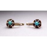 A pair of Russian turquoise set yellow metal ear studs - stamped 56nr, weight 3.2g.