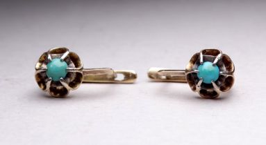 A pair of Russian turquoise set yellow metal ear studs - stamped 56nr, weight 3.2g.