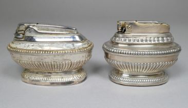 Two silver plated Ronson table lighters - each width 9cm.