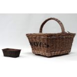 A mid 20th century Hovis wicker bread basket - of rectangular form with a hoop handle and bearing