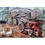 Margaret MERRY (British 20th/21st century) Chickens and Tractor Watercolour Framed and glazed Signed