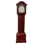 J Hodge of Helston eight day longcase clock - the arched white painted dial with bucolic