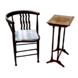 An Edwardian mahogany corner chair - with yoke shaped top rail and S-shaped splats above an