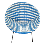 A 1960's woven blue and white vinyl 'satellite' chair - with a steel frame and legs.