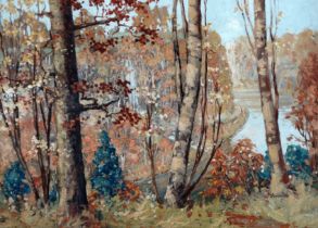T. S. FOWERAKER (20th Century) Silver Birches Beside A Lake Oil on board Signed lower right Framed
