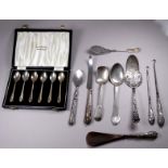 A boxed set of six silver tea spoons - Sheffield 1958, together with a quantity of other silver