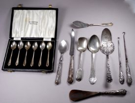 A boxed set of six silver tea spoons - Sheffield 1958, together with a quantity of other silver