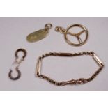 A 9ct yellow gold fob - engraved, together with a short length of pocketwatch chain and a pair of