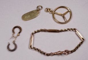 A 9ct yellow gold fob - engraved, together with a short length of pocketwatch chain and a pair of