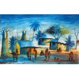 Moses MASTER (African School) African Village Watercolour on paper Signed lower left Framed and