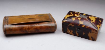 A late George III tortoiseshell patch box - of rectangular casket form, the quartered lid