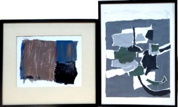 # KERR (British 20th Century) Abstract Composition Collage in grey, green and black Signed lower