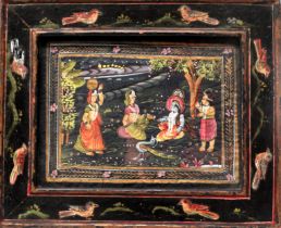 20th Century Asian School Holy Figure with Attendants Watercolour on silk, with painted frame Framed