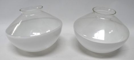 A pair of white opaque glass dome shaped lamp shades - diameter 24cm.