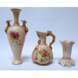 A Royal Worcester blush ivory vase - of narrow baluster form with gilt handles modelled as gryphons,