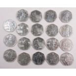 Twenty collectable 50 pence coins - to include Paddington Bear and Peter Rabbit.