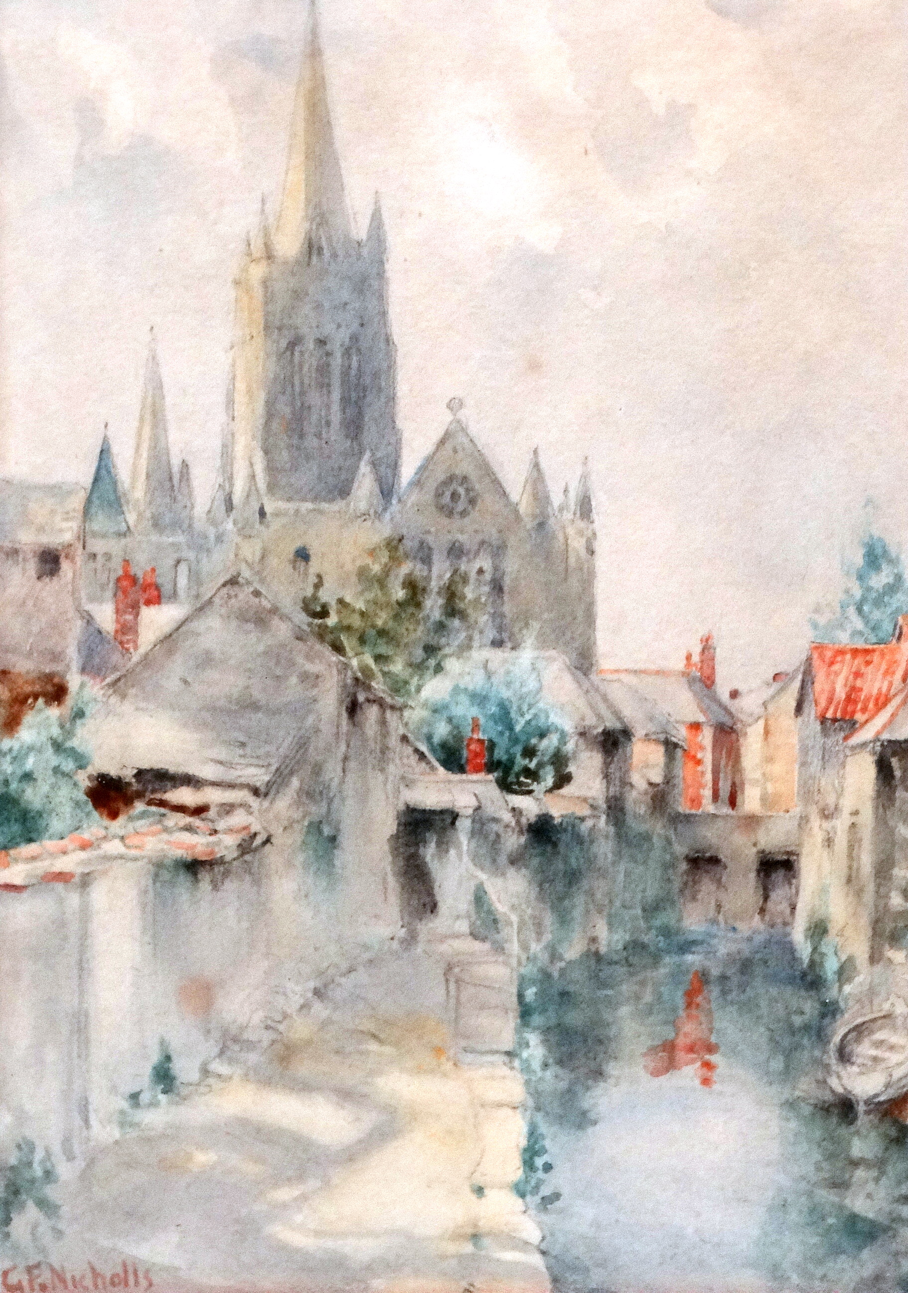 George Frank NICHOLLS (British 1885-1937) Truro Cathedral Watercolour Signed lower left Framed and