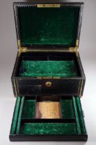 A late Victorian leather jewellery box - the case with a quilted finish, ownership initials and